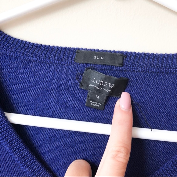 J Crew Merino Wool Blue Vneck Sweater - Picture 2 of 4
